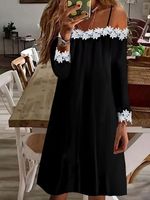 Jersey Loose Color Block Casual Patchwork lace Dress - thumbnail