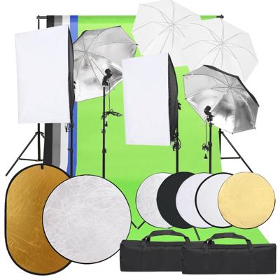 Fotostudioset met verlichtingsset, achtergrond en reflector