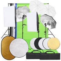 Fotostudioset met verlichtingsset, achtergrond en reflector