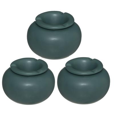 Atmosphera Terras asbak - Set van 3x stuks - stormasbak - keramiek - donkergroen - 13 x 9 cm - Buite