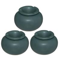 Atmosphera Terras asbak - Set van 3x stuks - stormasbak - keramiek - donkergroen - 13 x 9 cm - Buite