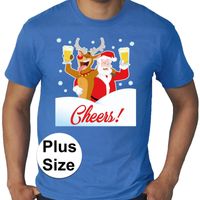 Grote maten fout Kerst shirt Dronken kerstman blauw heren - thumbnail