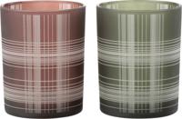 Windlicht geruit glas mat bruin/groen m 10x10x12,5 cm 1 stuk Jolipa - Hortus