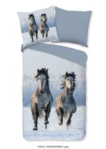Good Morning Kinder Dekbedovertrek Flanel Snowhorses - grey 140x200/220cm