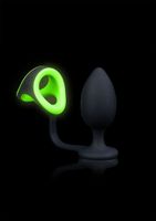 Butt Plug Cock Ring & Ball Strap - GitD - Neon Green/Black - thumbnail