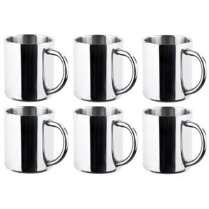 RVS mokken set van 6x - dubbelwandig - Outdoor/camping drink mokken - 200 ml
