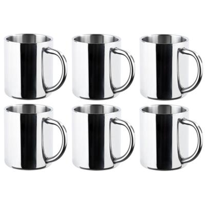 RVS mokken set van 6x - dubbelwandig - Outdoor/camping drink mokken - 200 ml