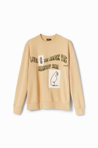 Sweatshirt met tekst en patches - BROWN - M