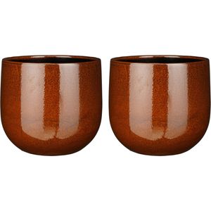 2x stuks plantenpot/bloempot bruin speels licht gevlekt patroon - D29/H25 cm