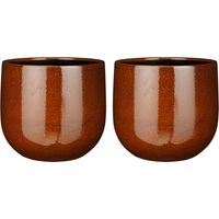 2x stuks plantenpot/bloempot bruin speels licht gevlekt patroon - D29/H25 cm