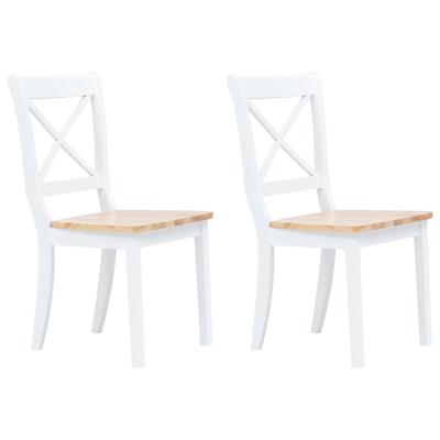 Eetkamerstoelen 2 st massief rubberwood naturel en wit