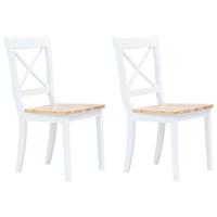 Eetkamerstoelen 2 st massief rubberwood naturel en wit Eetkamerstoelen 2 st massief rubberwood naturel en wit