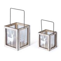 Kerst lantaarn - rendieren print - set van 2x - 8.5 en 11 cm - windlichten?