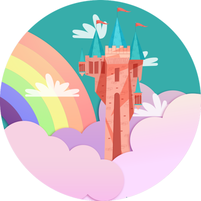 Vinyl tapijt kasteelprinses en regenboog