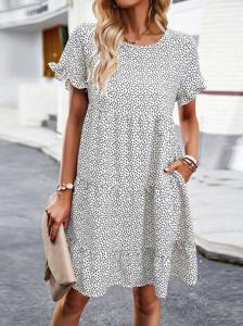 Casual Polka Dots Loose Crew Neck Dress With No