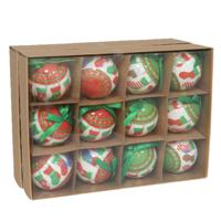 Gedecoreerde kerstballen - 24x stuks - 7,5 cm - rood/groen/wit - kunststof