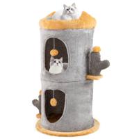 2-Verdiepingen Kattenhuis Schattige Kleine Kattenboom met 2 Gezellige Kattenholletjes Grijs+Oranje