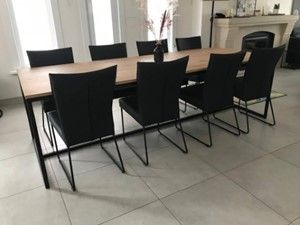 Set van 8 leren eetkamerstoelen - met designpoot - zwart leer - Echt leer, Industrieel, ontdek de vele Leersoorten en Kleuren bij ShopX