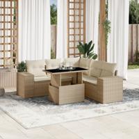 6-delige Loungeset met kussens poly rattan beige