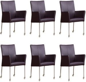 Set van 6 Donkerpaarse leren moderne eetkamerstoelen Comfort - Toledo Leer Merlin (donkerpaars leer)