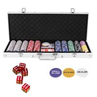 500 Stuks Casino Poker Set met Fiches & Speelkaarten & Dobbelstenen & Dealer Fiches & Tafelkleed Zilver
