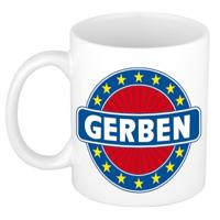 Gerben voornaam koffiemok - beker - wit/blauw - 300 ml - Cadeau - Heren - Collega - Vaderdag