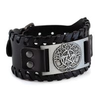 Verstelbare Viking Armband Noorse Levensboom en Pentagram Kunstleer Zilverkleur - thumbnail