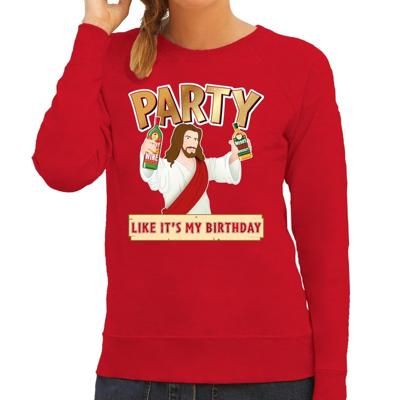 Foute kersttrui - Jesus Party like it is my birthday - rood - voor dames - kerstkleding Foute kersttrui - Jesus Party like it is my birthday - rood - voor dames - kerstkleding