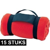 15x Fleece dekens/plaids rood afneembaar handvat 160 x 130 cm