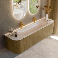 Badmeubel Mondiaz Kurve-Dlux | 170 cm | Meubelkleur Dusk | Wastafelkleur Meli | Solid surface | Wasbak midden spoelbak | 2 kraangaten