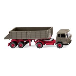 Wiking 0677 10 H0 Vrachtwagen Hanomag, Henschel Achterkippersatteltrein beige grijs