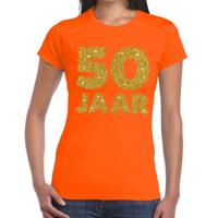 50 jaar verjaardag t-shirt - oranje - voor dames - gouden glitter print - jubileum