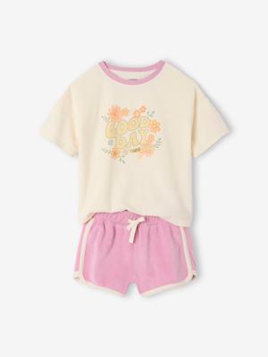 Set met shirt en short van badstof voor meisjes lila