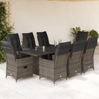 9-delige Tuinset met kussens poly rattan grijs