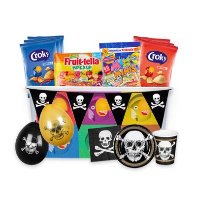 Piraten partybox - chips, snoep & feestartikelen - 1500g Piraten partybox - chips, snoep & feestartikelen - 1500g
