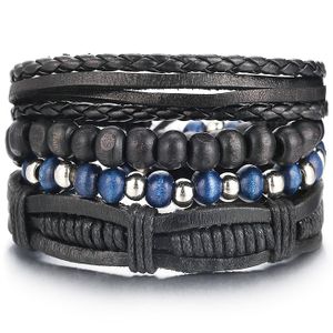 Armbanden set zwart leer en zilverkleurige kralen