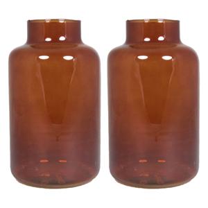 Bloemenvaas Milan - 2x - transparant bruin glas - D15 x H25 cm - melkbus vaas