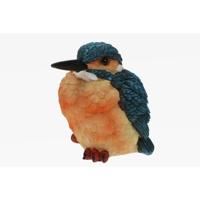 Ijsvogel beeldje - blauw/oranje - 12 x 10 cm - polystone - vogelbeeld - decoratief figuur