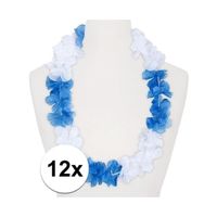 12x Hawaii kransen/ketting/krans wit/blauw   -