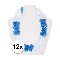 12x Hawaii kransen/ketting/krans wit/blauw   - - thumbnail