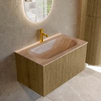Badmeubel Mondiaz Kurve-Dlux | 80 cm | Meubelkleur Dusk | Wastafelkleur Saba | Solid surface | Wasbak midden spoelbak | 1 kraangat