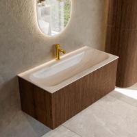 Badmeubel Mondiaz Kurve-Dlux | 100 cm | Meubelkleur Walnut | Wastafelkleur Meli | Solid surface | Wasbak midden spoelbak | 1 kraangat