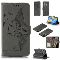 Feather patroon Litchi textuur horizontale Flip lederen draagtas met portemonnee & houder & kaartsleuven voor Huawei P30 Lite (grijs)