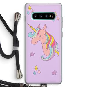 Roze eenhoorn: Samsung Galaxy S10 Plus Transparant Hoesje met koord