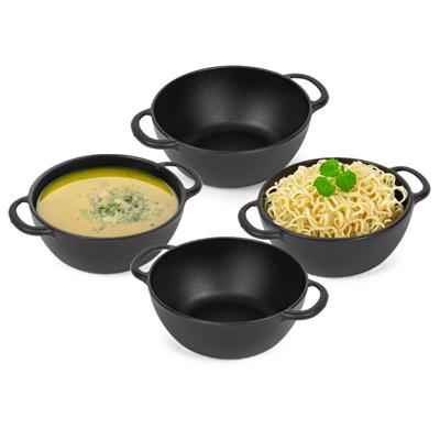 Soepkommen met hengsels - 4x - Campinglife - kunststof - D11 x H5 cm - zwart - Stapelbaar