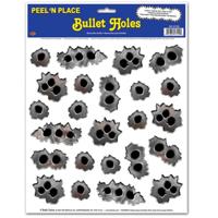 Decoratie feest stickers kogelgaten - 24x stuks - Cowboy/Gangsters thema feeststickers - Versiering