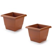 Plantenbak - 2x - terra cotta - vierkant - 26 x 26 x 20 cm