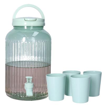 Drank dispenser/limonadetap - met tapkraantje - 3750 ml - mintgroen - incl 4 bekers - H27 x D14 cm
