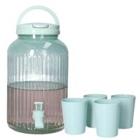 Drank dispenser/limonadetap - met tapkraantje - 3750 ml - mintgroen - incl 4 bekers - H27 x D14 cm