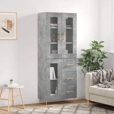 Hoge kast 69,5x34x180 cm bewerkt hout betongrijs